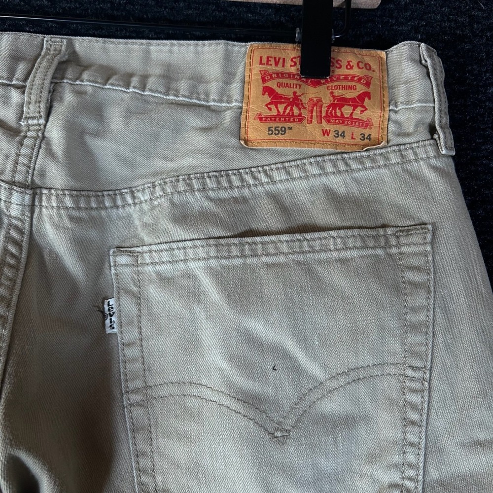 Levi's 559 Relaxed Straight Tan Khaki White Tab‎ Denim Jeans Pants Men's 34x34 - Picture 5 of 7
